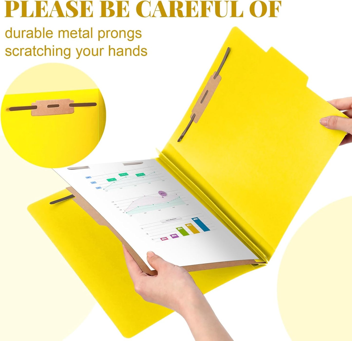 24 Pcs Classification Folders Letter Size, Back to School Supply for Teacher, Student, 1 Divider Pressboard File Folder Bulk with 2 Fasteners, 3.5 Inch Expanding File Organizer (Yellow)