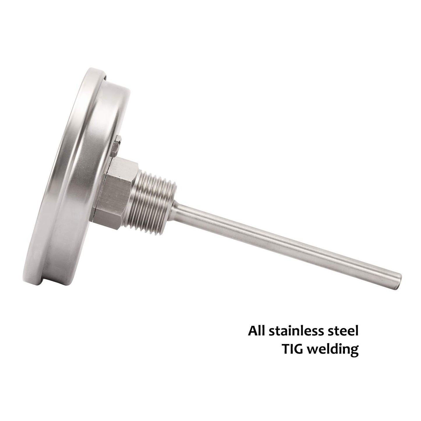 MEASUREMAN Fully Stainless Steel Bimetal Dial Thermometer, 3" Dial, 4" Stem, 50-550 deg F/10-260 deg C, -1% Accuracy, Adjustable, 1/2" NPT Back Mount