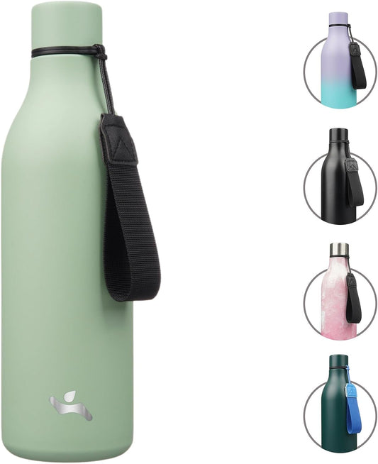 Insulated Water Bottle with Strap,25 oz Double Wall Stainless Steel Vacuum Bottles Metal Water Flask,Macaron Green