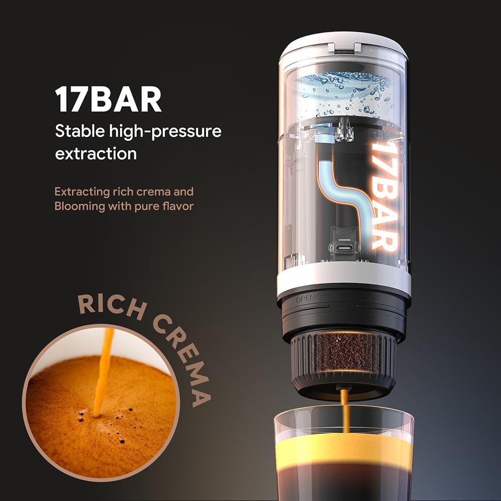 BENFUCHEN 3-in-1 Portable Espresso Machine With NO Heating Function, Type-C Charging Electric Espresso Maker, 17 Bar Mini Coffee Maker For N ESPRESSO/DolceGustoPods & Ground Coffee On the Go, White