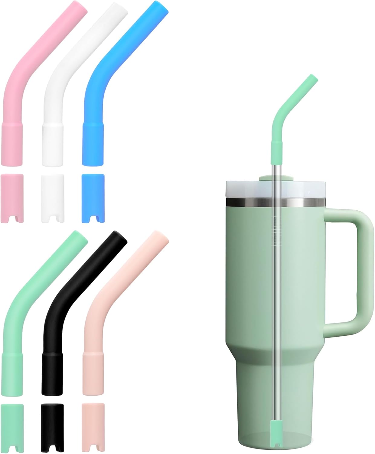 6Pcs Silicone Straw Tips, Reusable Rubber Straw Tips for Metal Straws and Other 0.31Inch (8MM Outdiameter) Straws, Fit for Stanley Cup Tumbler (Multicolor 1)