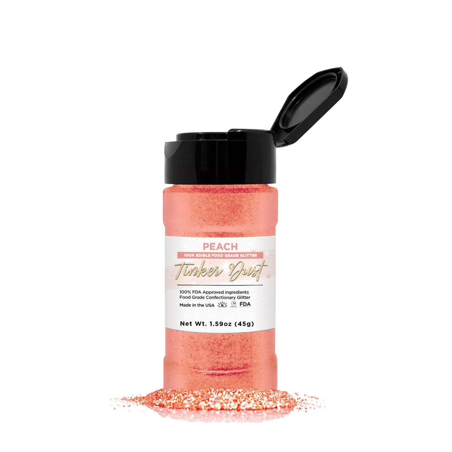 BAKELL Peach Edible Glitter, 45 Grams | TINKER DUST Edible Glitter | KOSHER Certified | 100% Edible Glitter | Cakes, Cupcakes, Cake Pops, Drinks, Dessert Vegan Glitter & Dusts (45g Shaker, Peach)