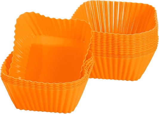 uxcell 18Pcs Silicone Cupcake Baking Cups, Silicone Muffins Liners Non-Stick Square Baking Cups, for Cooking Eggs Baking Muffins and Make a Cake(Orange)