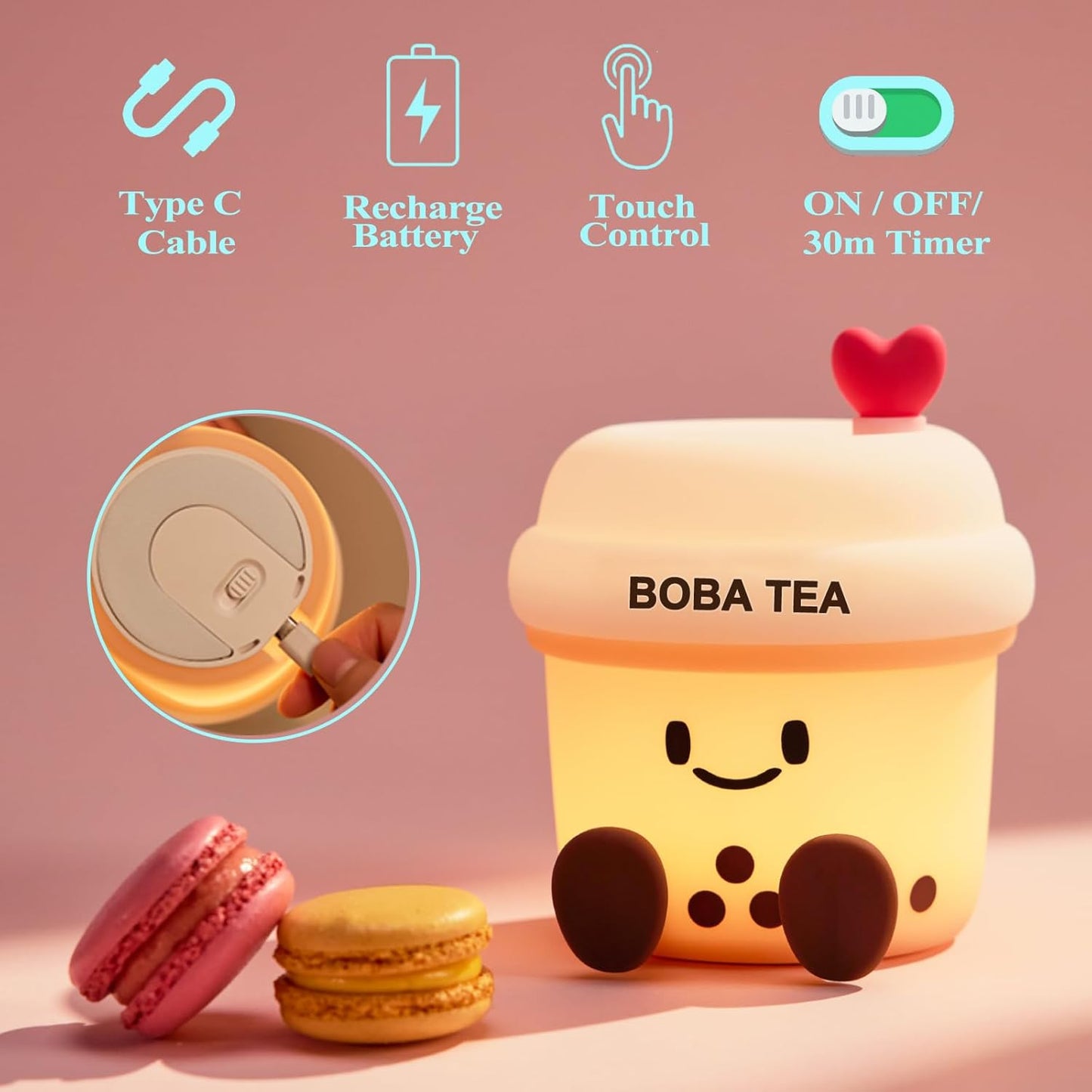 Boba Tea Night Light, Boba Gifts, Cute Silicone Bubble Tea Night Light, Kids' Bedroom Decor, Gift for Children, Teens, Adults, Perfect for Christmas & Birthdays (Boba Tea)