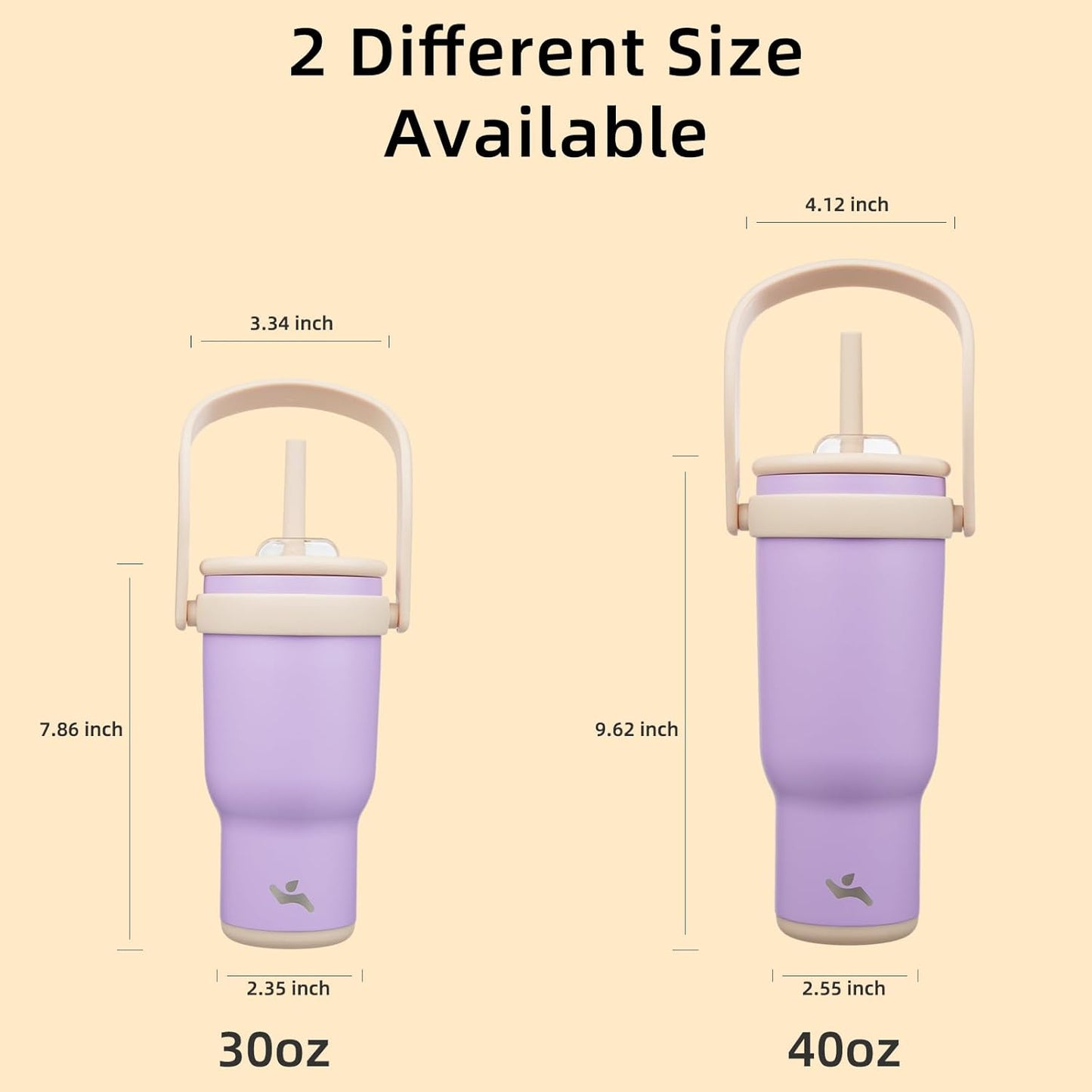 30 oz Tumbler with Side Handle, Insulated Water Bottle with Straw and 2 in 1 Lid, Stainless Steel Cup Travel Coffee Mug for Sports Office Gym,Purple