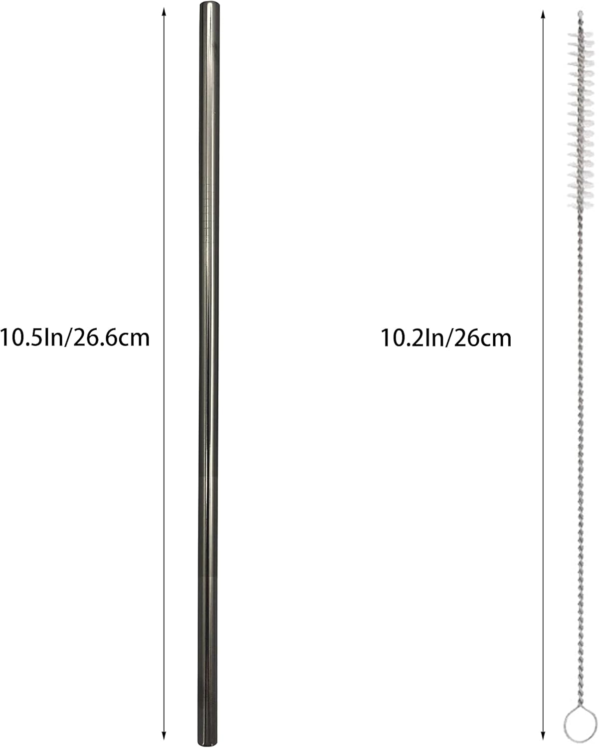 10 Pcs Stainless Steel Straws, Reusable Drinking Straws, Straight Metal Straw Sets with 2 Pcs Cleaning Brushes (10.5 Inch, Black)