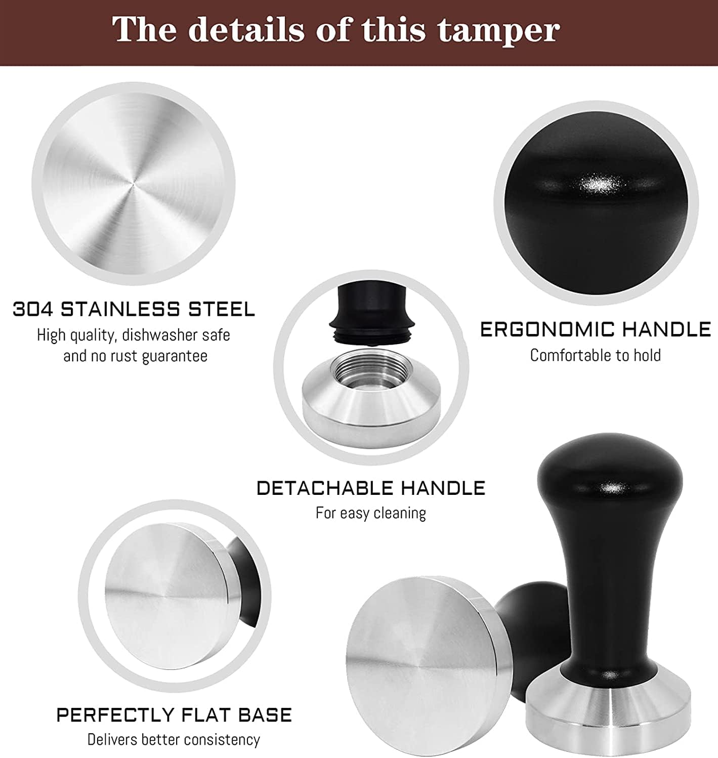 51 mm Coffee Tamper Set Coffee Press for Portafilter Machine Espresso Tamper with Tamper Mat, Frothing Pitcher (350ml/11.836oz), Barista Towel, Latte Art Pen and Decorative Stencils