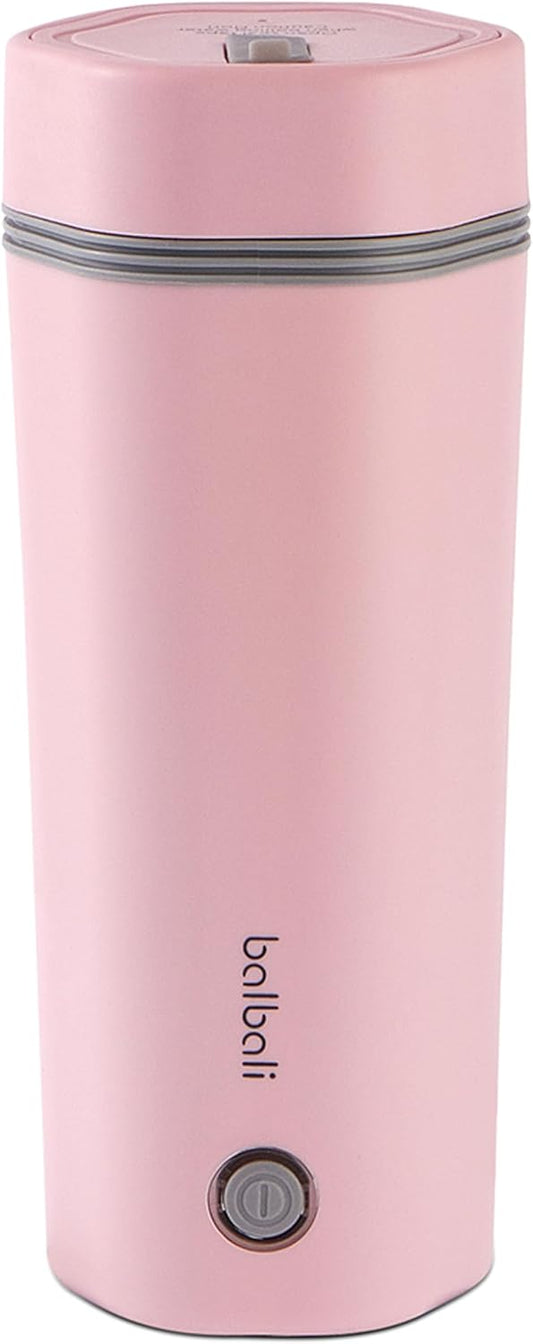 balbali Travel Kettle - 12oz Portable Electric Kettle for Boiling Water - Self Heating Cup/Thermos - Single Size Personal Tea Maker -Hot Water Boiler/Heater/Warmer - Pink