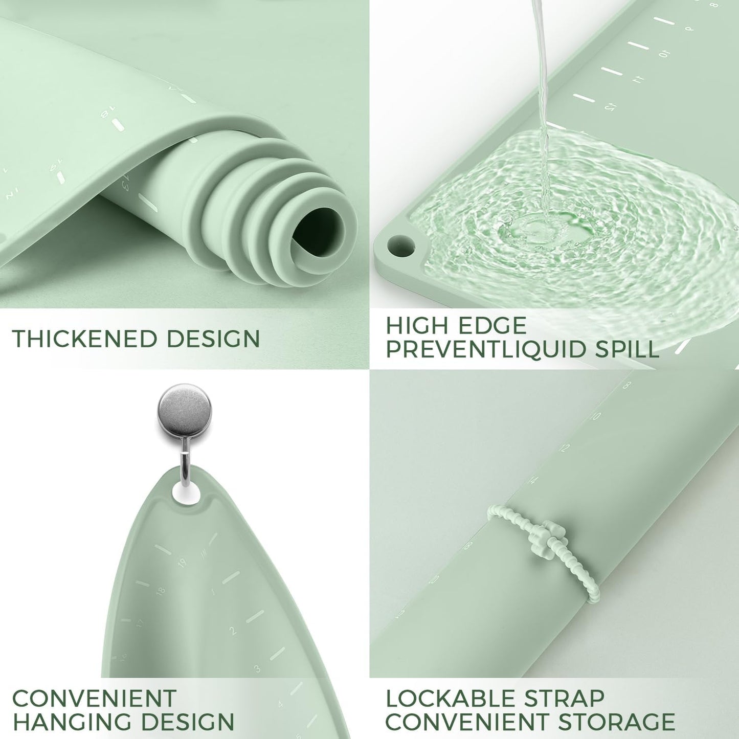 Silicone Baking Mat 28" x 20", Extra Thick Dough Rolling Mat with Measurements and Edge Heightening, Non-stick Food Grade Silicone Pastry Mat for for Pastry, Bread, Cookies, Pizza, Fondant, Pasta