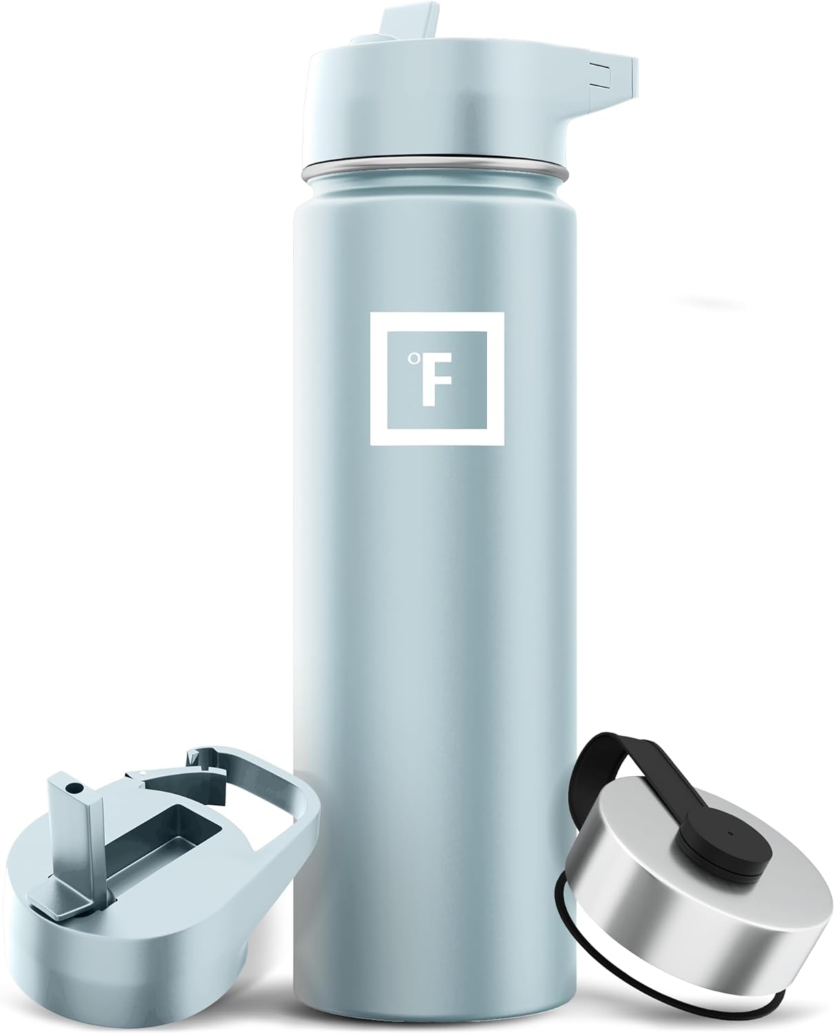 IRON °FLASK Camping & Hiking Hydration Flask with 3 Lids - Stainless Steel, Double Walled & Vacuum Insulated Water Bottle - Leak Proof & BPA Free (Morning Mist, Straw - 22 oz)