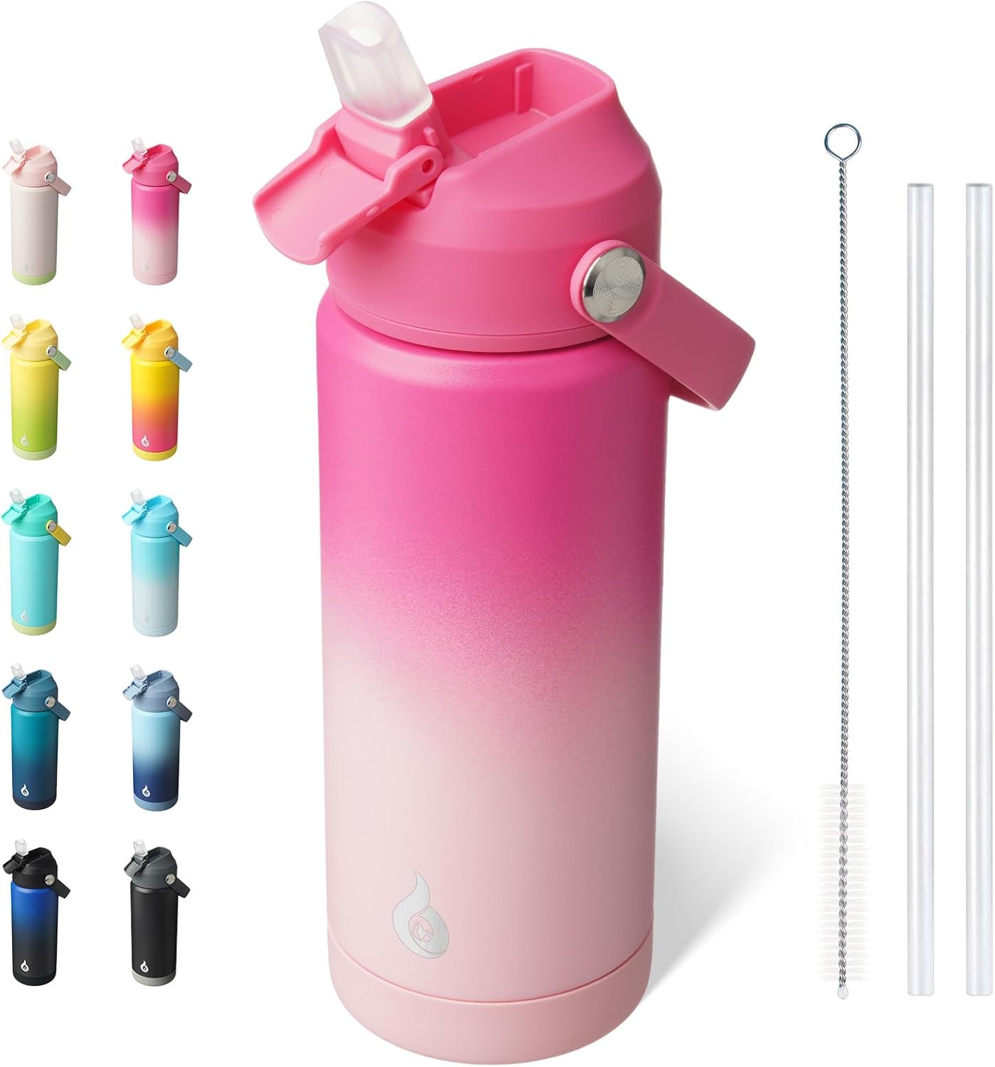 BJPKPK Insulated Water Bottle with Straw Lid, 18oz Thermos Water Bottles with Soft Nozzle, Flex Handle & Non-slip Boot, BPA Free Leak Proof Stainless Steel Metal Thermos, Tumblers, Cups,Cherry