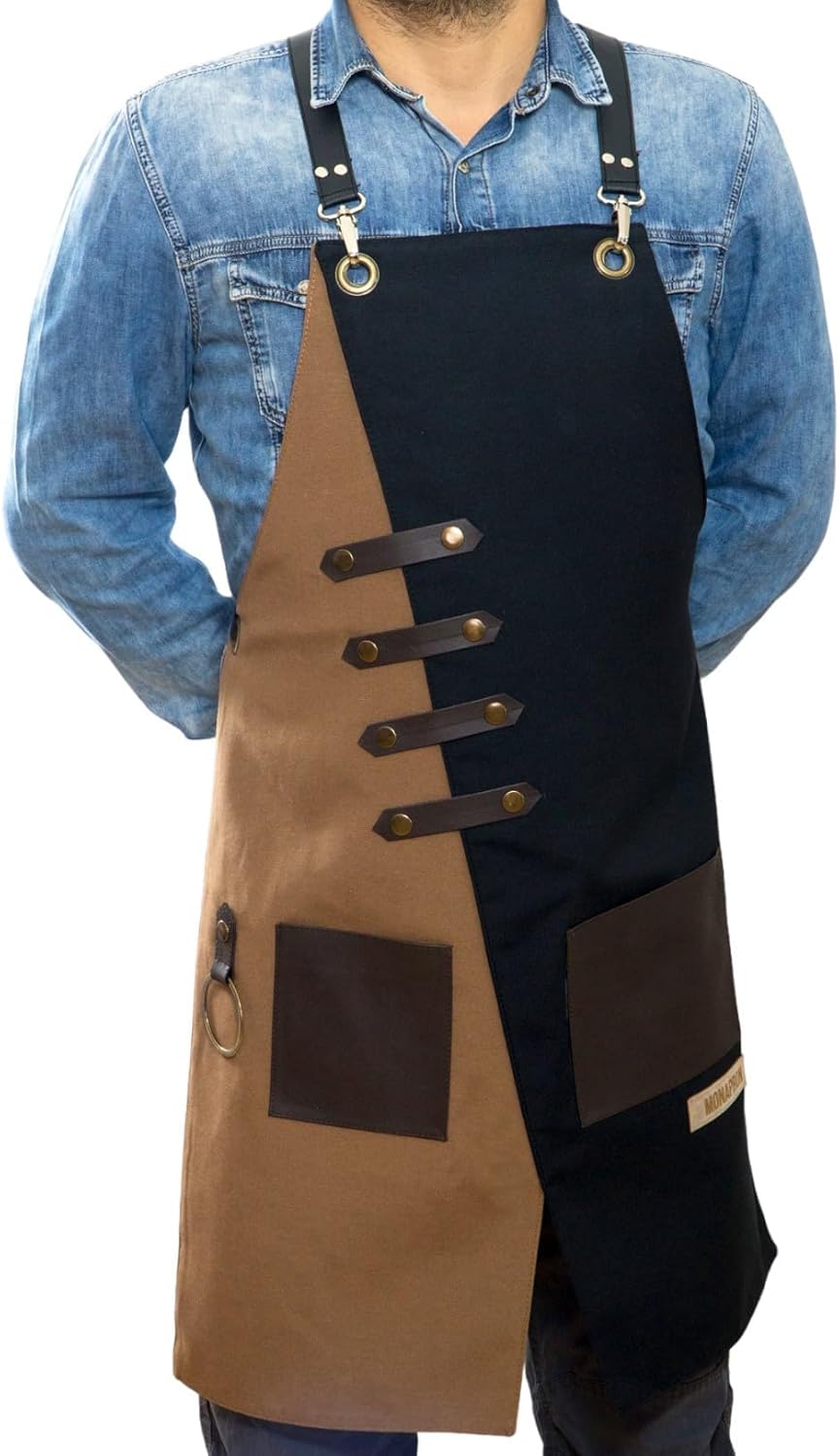 Apron for Women and Men Waterproof Canvas Extra Pocket for Chef Barista Gardening BBQ Grilling Crossback Unisex