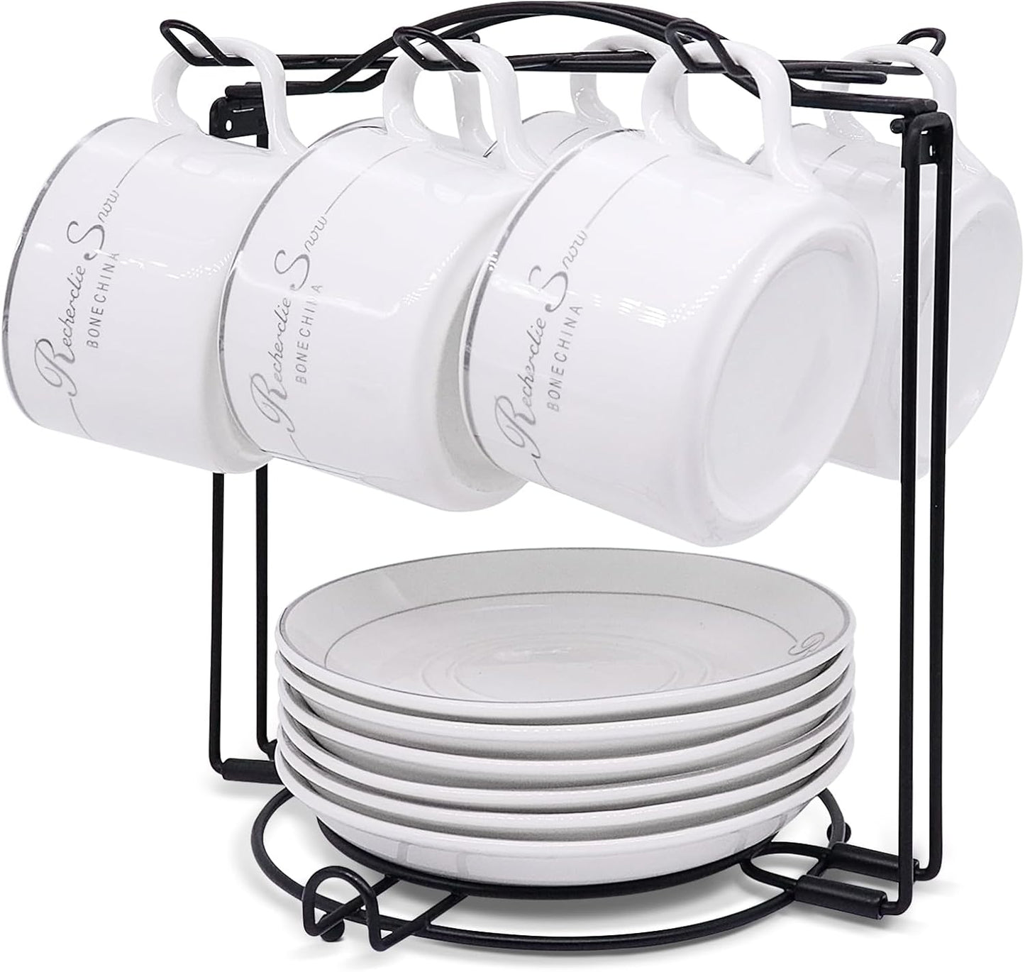 Tea Cups Holder,Black Metal Coffee Cup Tea Cups Rack,Foldable Organizer for Coffee Cup Spoon and Saucers