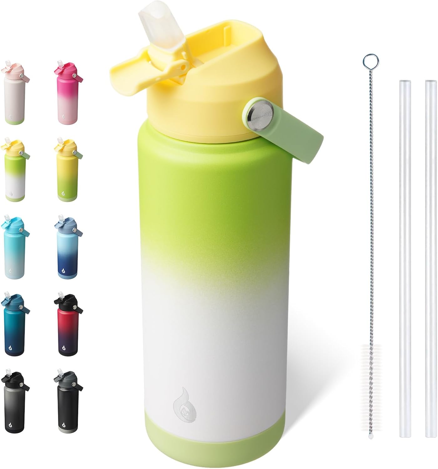 BJPKPK Water Bottle with Straw Lid, 24oz Vacuum Insulated Water Bottles, Metal Stainless Steel Thermos for Sports, Travel, BPA Free Leak Proof Thermos, Cups, Flasks, Tumblers,Green