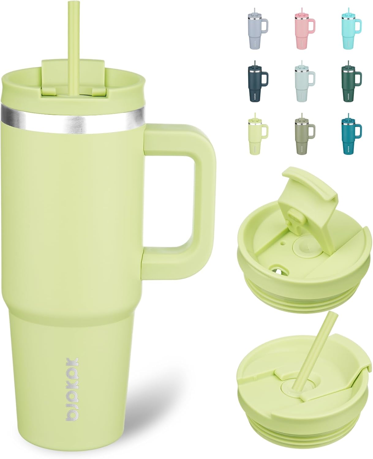 BJPKPK Tumbler With Handle And Straw 30oz Insulated Tumbler Cups With Lid Stainless Steel Travel Coffee Mug,Macaron Green
