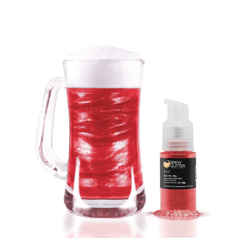 Red BREW GLITTER Edible Glitter For Drinks, Cocktails, Beer, Garnish Glitter & Beverages | KOSHER & HALAL Certified | 100% Edible & Food Grade | Vegan, Gluten, Nut Free (25g Spray Pump, Red)