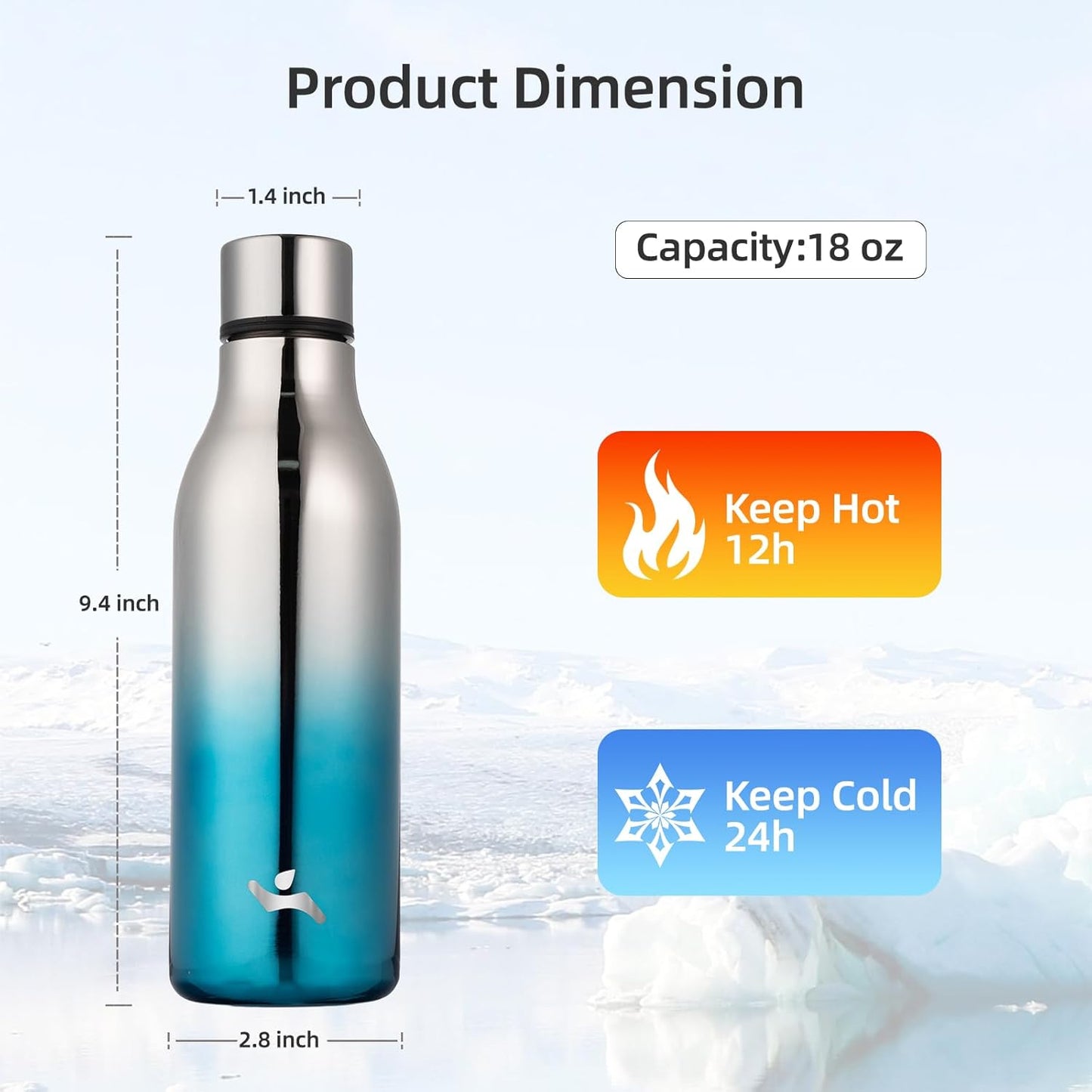 Insulated Water Bottle with Strap,18 oz Double Wall Stainless Steel Vacuum Bottles Metal Water Flask,Blue Lagoon