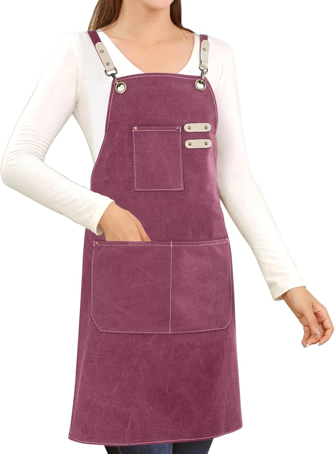 Cotton Canvas Cross Back Apron for Art Painting Garden Chef Bartender Work,Women Men 3 Pockets Waterproof Adjustable M-XXL