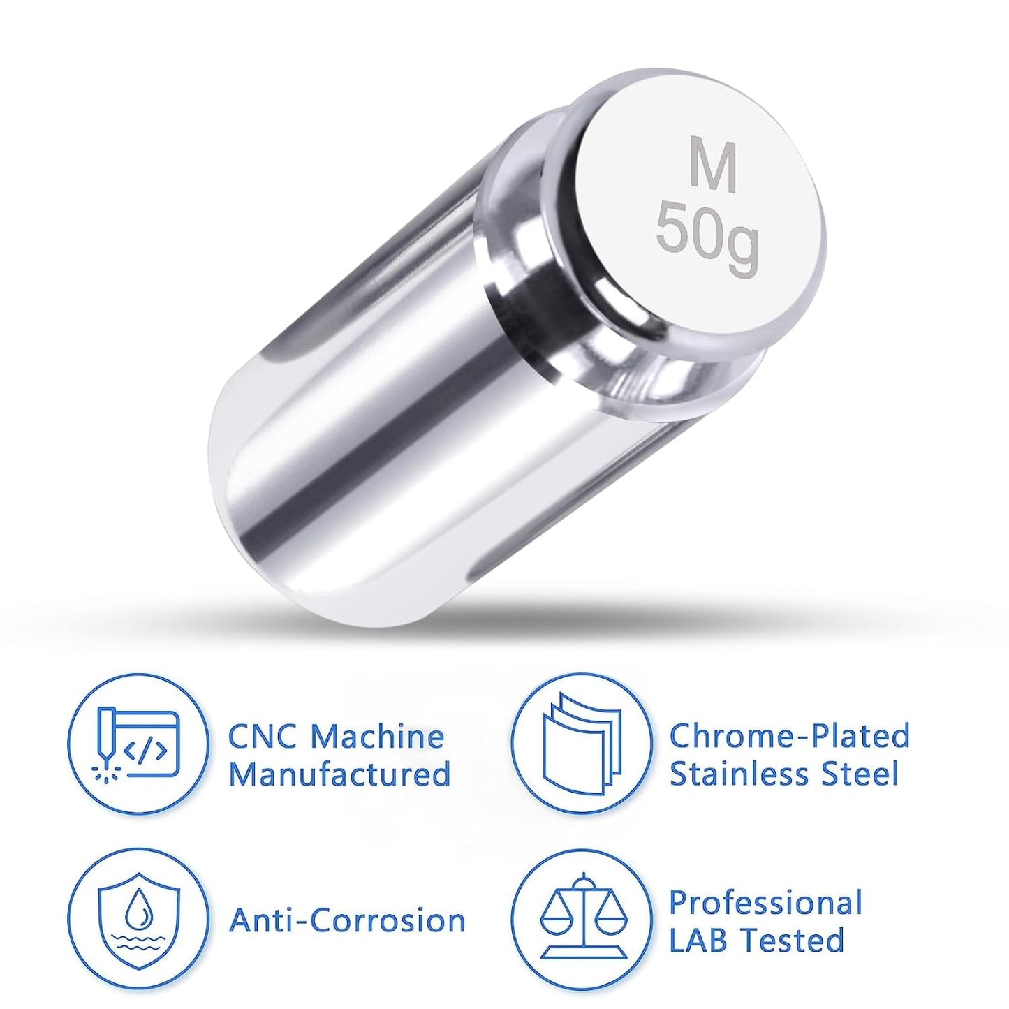QP Calibration Weights, 50 Gram Scale Weights, OIML Class M1 High Precision Stainless Steel Scale Balance Weights with Chrome Finish, Calibration Weights for Digital Scale, Kitchen Scale, Pocket Scale