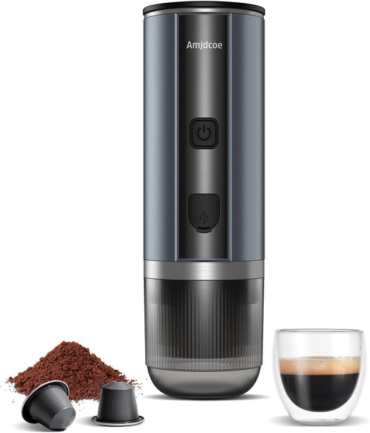 Portable Espresso Maker, 20 Bar Electric Espresso Machine for Travel, Camping, Rechargeable USB-C Mini Coffee Maker for NS Capsule Pods and Ground Coffee, Gray
