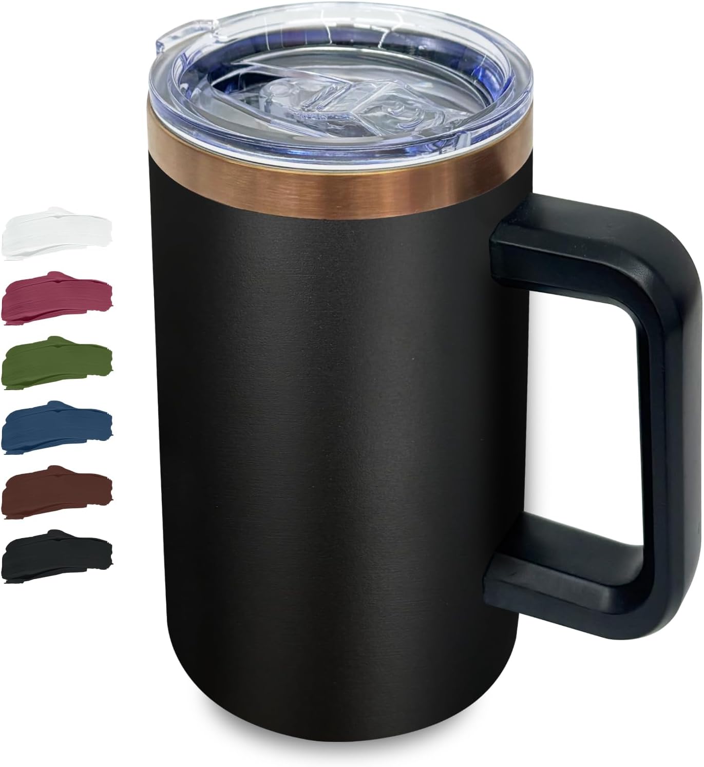 20 oz Insulated Coffee Mug with Lid, Stainless Steel Coffee Tumbler Bulk, Double Wall Vacuum Travel Mug with Handle, Leakproof Powder Coated Coffee Cups for Hot and Cold Drinks (Black,1 pack)