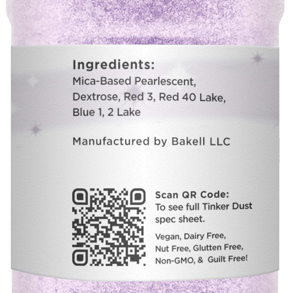 Bakell Lilac Purple Tinker Dust - (45g 1x Shaker Jar) | Add Elegance to Your Baking and Beverages with Edible Glitter!