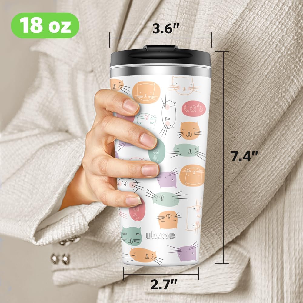 Insulated Coffee Mug with Ceramic Coating, 18oz Travel Mug with Leak-proof Lid, Vacuum Double-wall Tumbler, Stainless Steel Thermal Cup for Tea, Hot Cocoa, Cold Beverage, Ice Drinks
