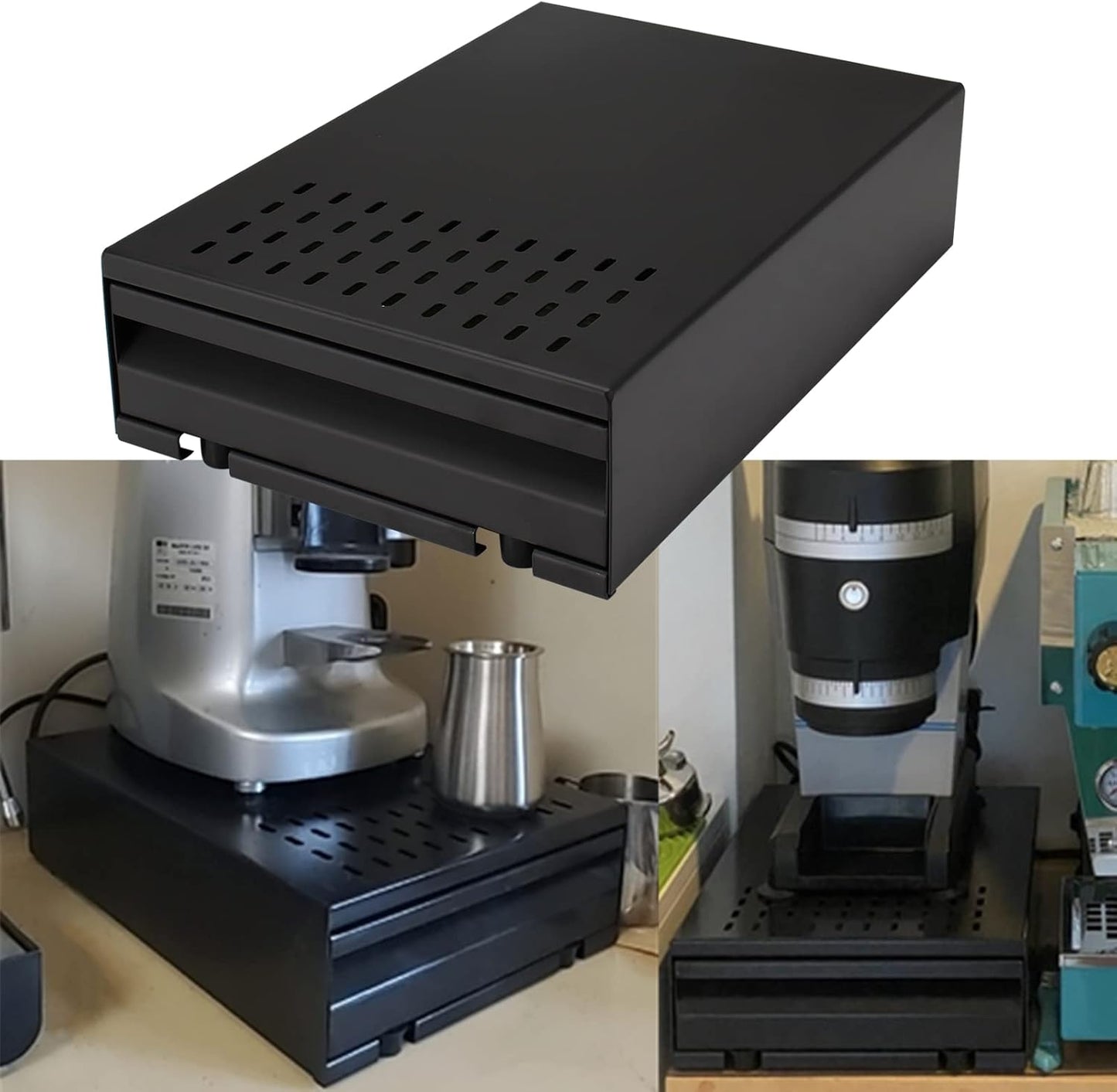 Espresso Knock Box Drawer, Stainless Steel Pull-Out Style Coffee Grounds Powder Container Bin for Cafes Restaurant Home Bar, Large, 14.96 x 10.03 x 3.93 inch (Black)