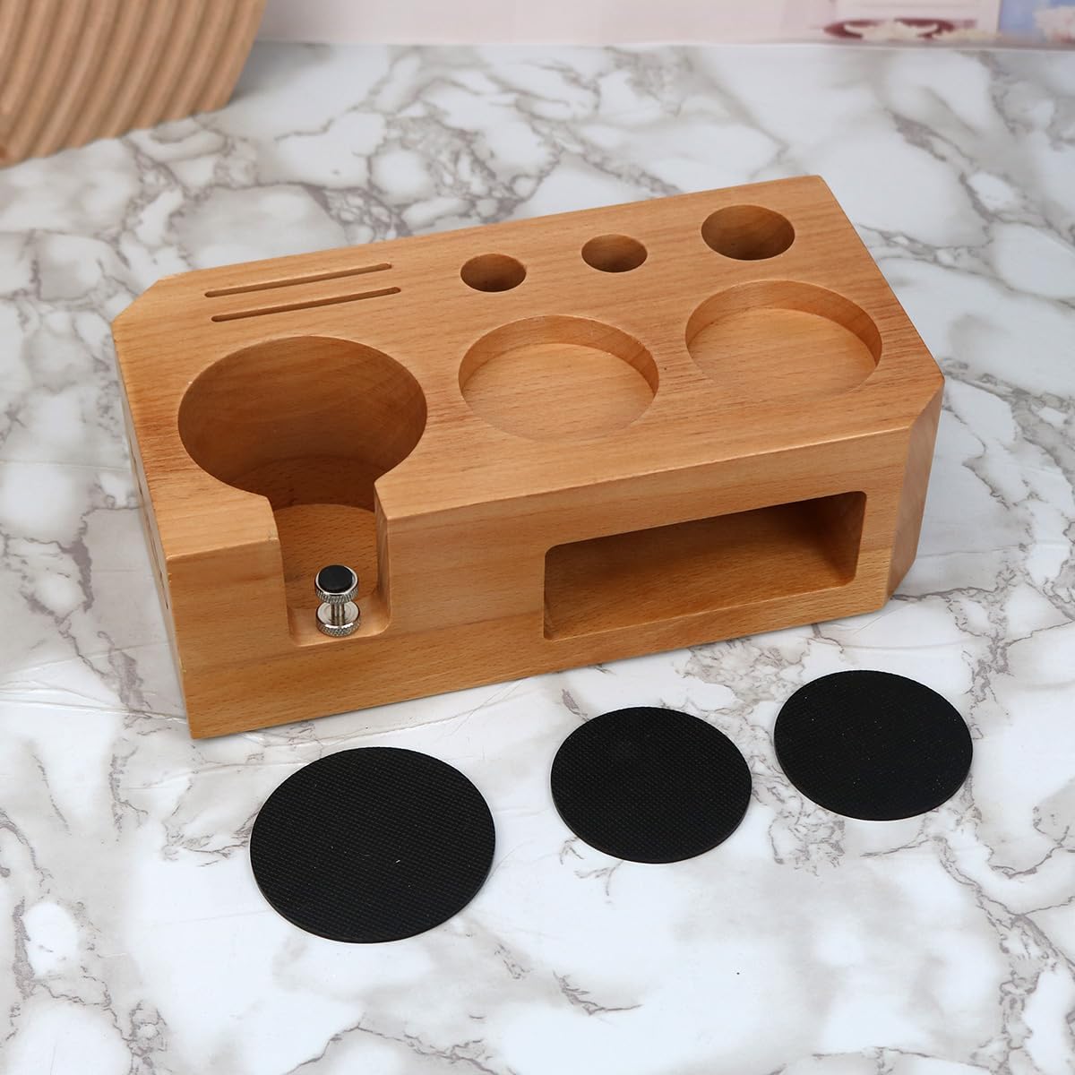 Espresso Tamping Station - Wooden Coffee Tamper Station For Storage 51, 53, 54 mm Portafilter Tamper Distributor - Espresso Organizer - Knock Box Accessories