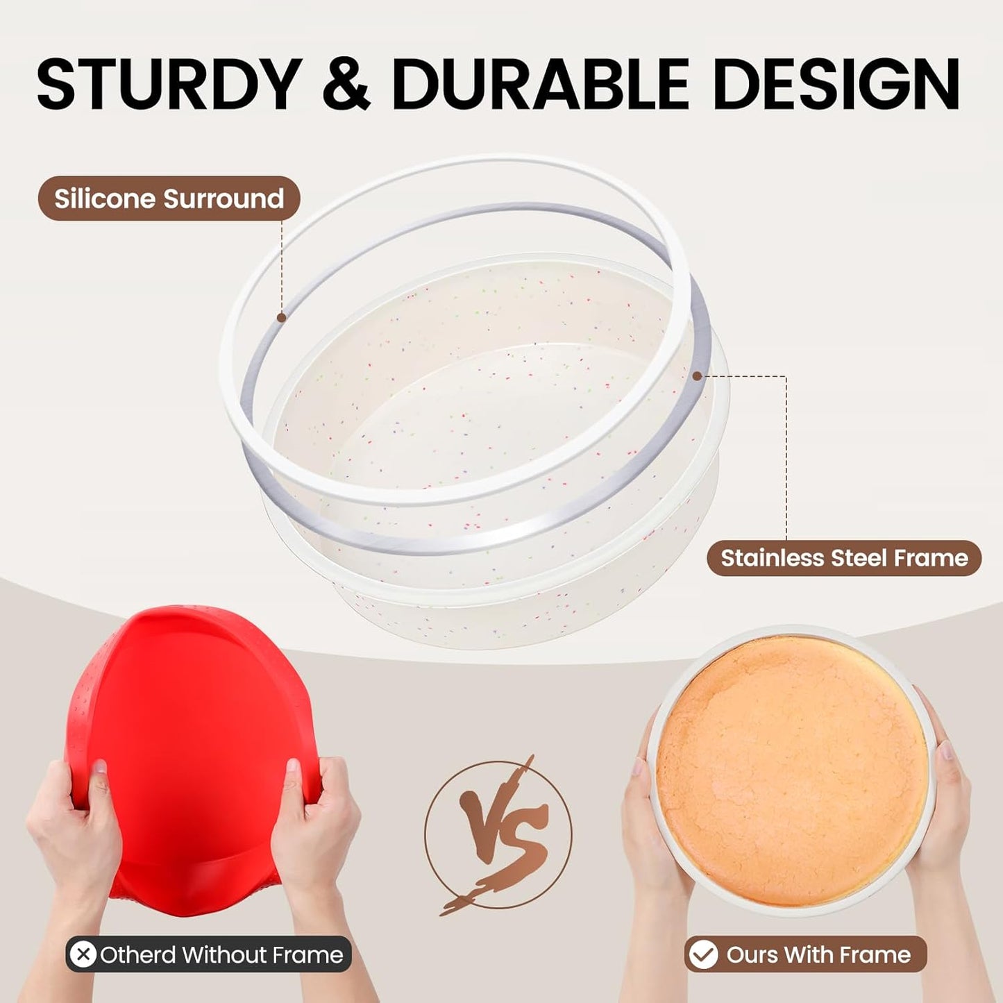 Vinino 6 Inch Silicone Round Cake Pan with Metal Reinforced Frame, Nonstick Silicone Springform Pan for Baking Suitable for Making Layers, Cheese & Chocolate Cakes