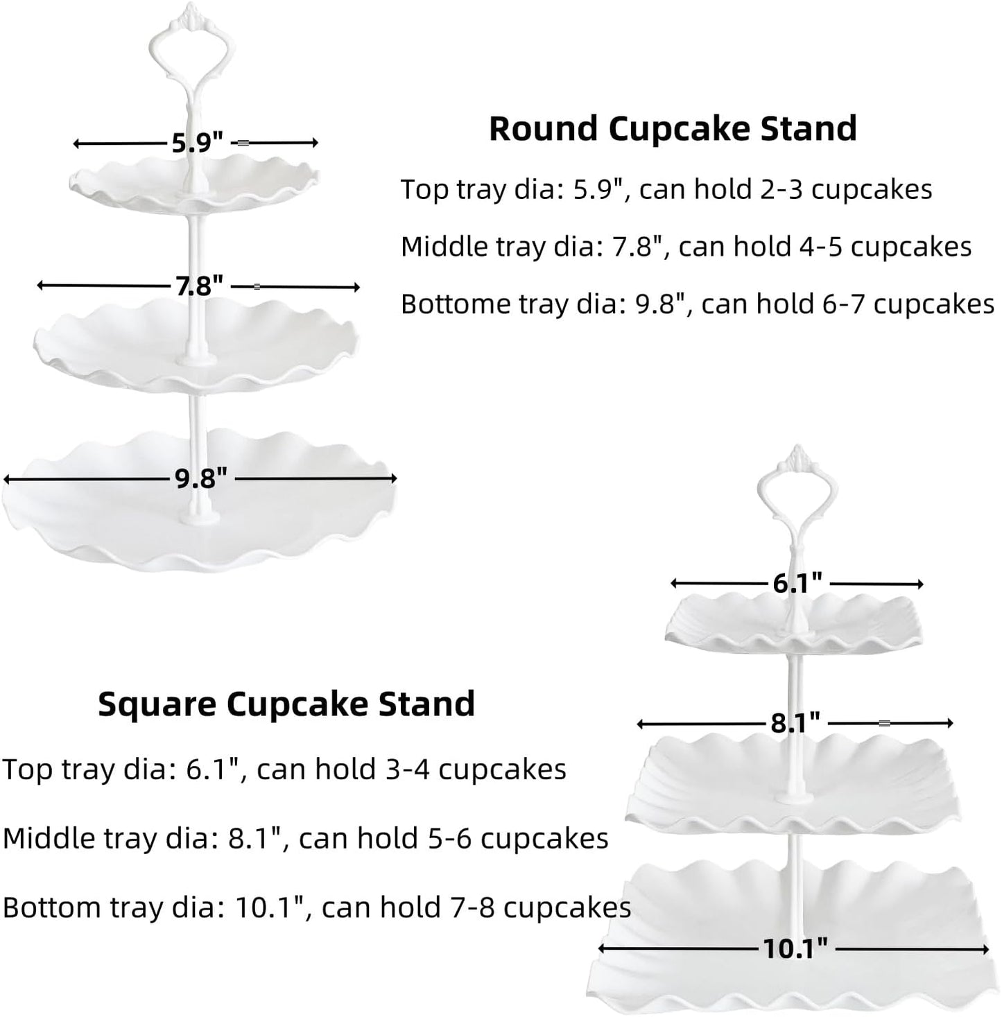 2 Set of 3-Tier Plastic Cupcake Stand Dessert Plates Mini Cakes Fruit Candy Display Tower White for Birthday Tea Party Baby Shower Serving Tray
