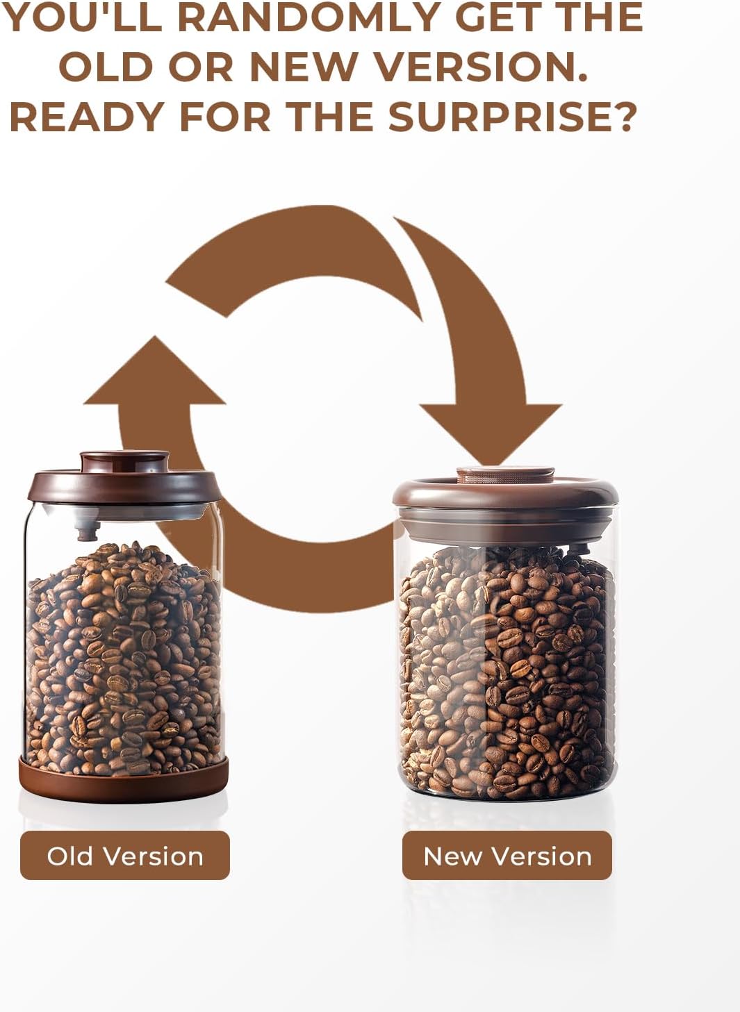 Glass Coffee Bean Jar 900 ml – Pop Top Air Tight Coffee Bean Container with CO2 Valve, 11 Oz Coffee Storage Airtight Canister, Brown