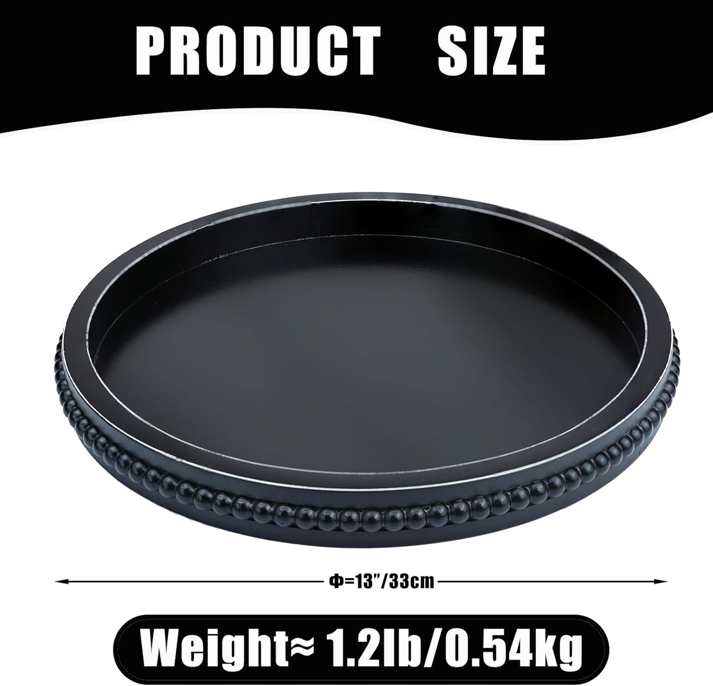 Black Round Wood Decorative Ottoman Tray for Coffee Table Kitchen Counter, Living Room, Handcrafted Wooden Serving Tray for Table Centerpiece