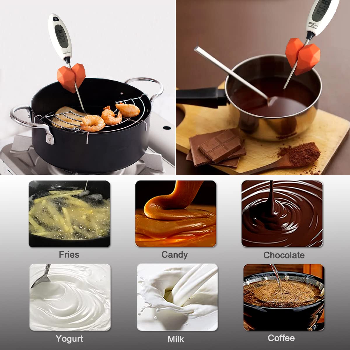 2Pcs Silicone Non-Scratch Pot Clip, Candy Thermometer Pot Clip for Candy Making, Hand-Free Holder to Measure Temperature of Candy, Oil, Milk, Chocolate, Candle, Deep Fryer and Cooking Melting Pot