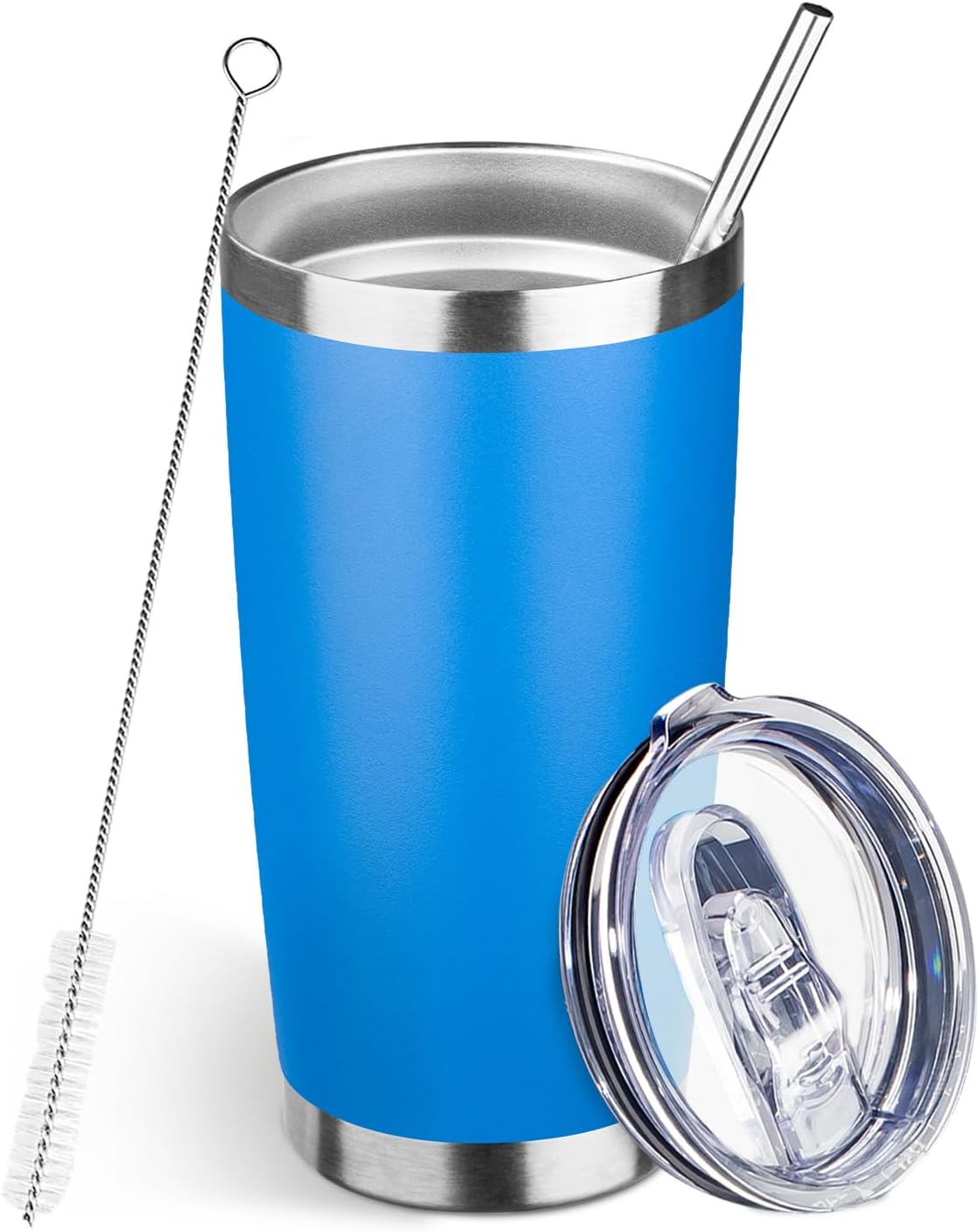 20oz Tumbler Bulk with Lid and Straw, Stainless Steel Double Wall Vacuum Insulated Travel Mug, Powder Coated Coffee Cups for Hot and Cold Drinks,Funny Gifts for Women Men(Scuba blue,1)