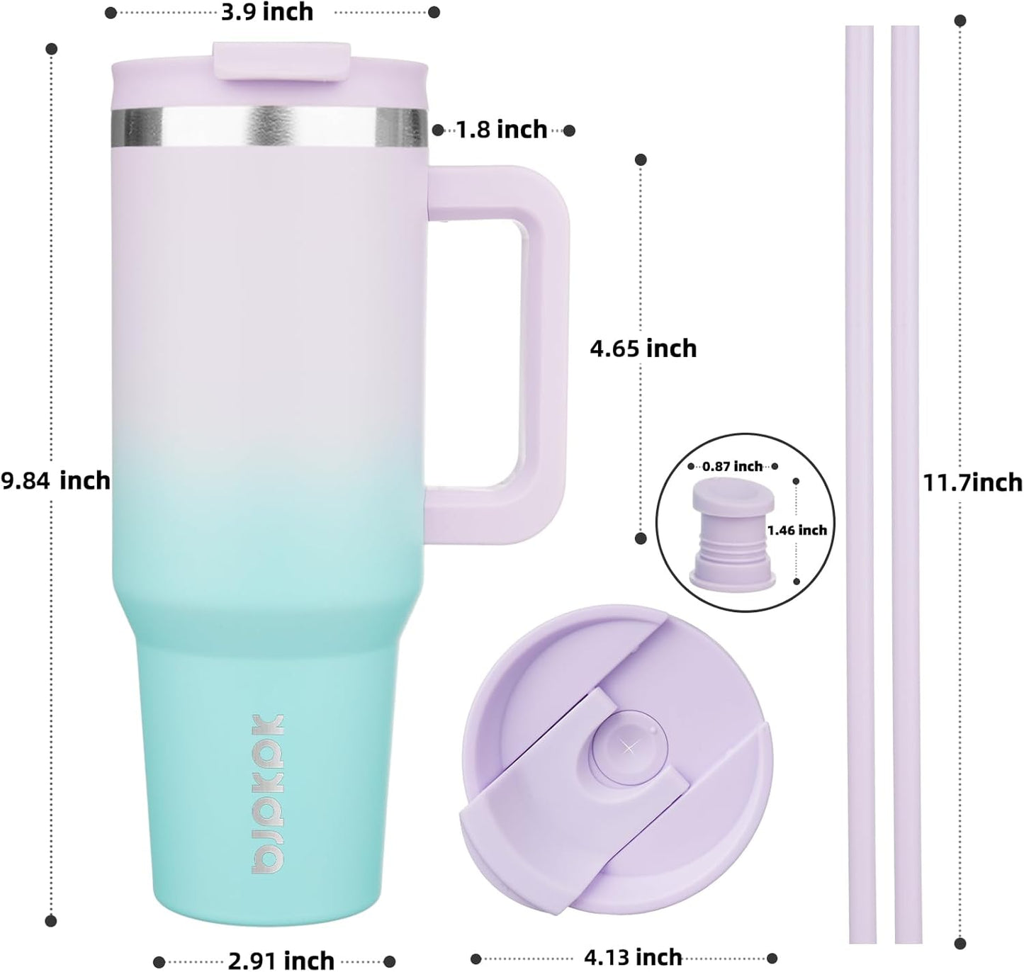 BJPKPK Tumbler With Handle 40 oz Stainless Steel Insulated Tumbler With Lid And Straw For Water Or Ice Coffee,Lavender Green
