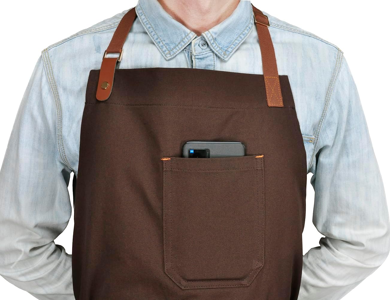 Chef Bib Apron with Pockets Professional Kitchen Cooking Grill BBQ Apron for Men Women, with Pockets Towel Loop and Adjustable Neck Strap (Brown)