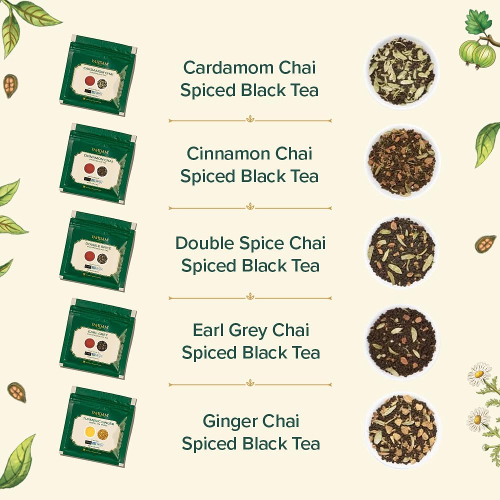 VAHDAM, Assorted Chai Tea Loose Leaf Tea Gift Set (10 Flavors) Gift Ideas for Women & Men | Indian Exotic Chai Tea Blends | Resealable Ziplock Pouch | Gifts for Him/Her