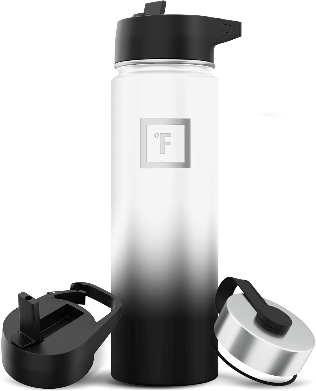 IRON °FLASK Camping & Hiking Hydration Flask with 3 Lids - Stainless Steel, Double Walled & Vacuum Insulated Water Bottle - Leak Proof & BPA Free (Day & Night, Straw - 22 oz)