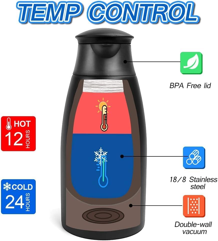 68oz Thermal Coffee Carafe, Stainless Steel Coffee Carafes for Keeping Hot, Airpot Insulated Tea Pot Dispenser for Hot Water, Tea, Hot Beverage - Keep 12 Hours Hot, 24 Hours Cold, Black