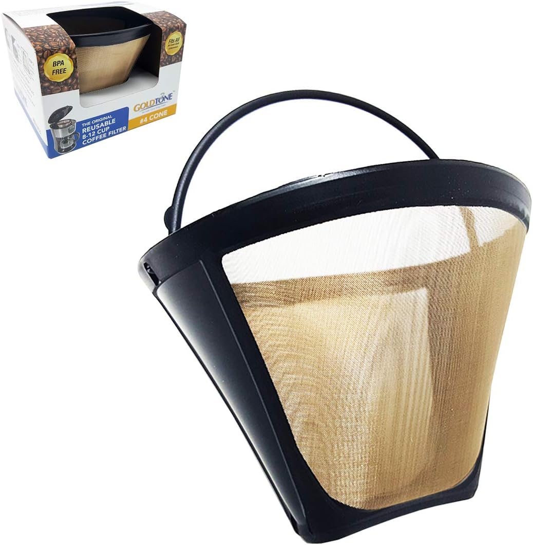 GoldTone Brand Reusable #4 Cone Coffee Filter fits Ninja Coffee Makers and Brewers. BPA-Free