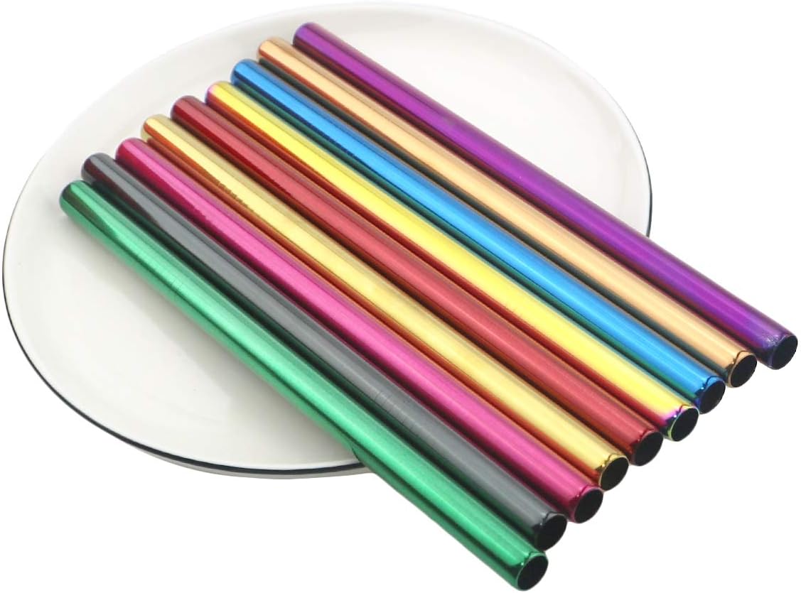 Gugrida Metal Straws Stainless Steel Straws 8.5" Drinking Straws Reusable 4 Set - Ultra Long Muti Color-Cleaning Brush for 20/30 Oz for Trail Tumblers Yeti RTIC SIC Ozark (2 Straight|1 Bent|1 Brush）