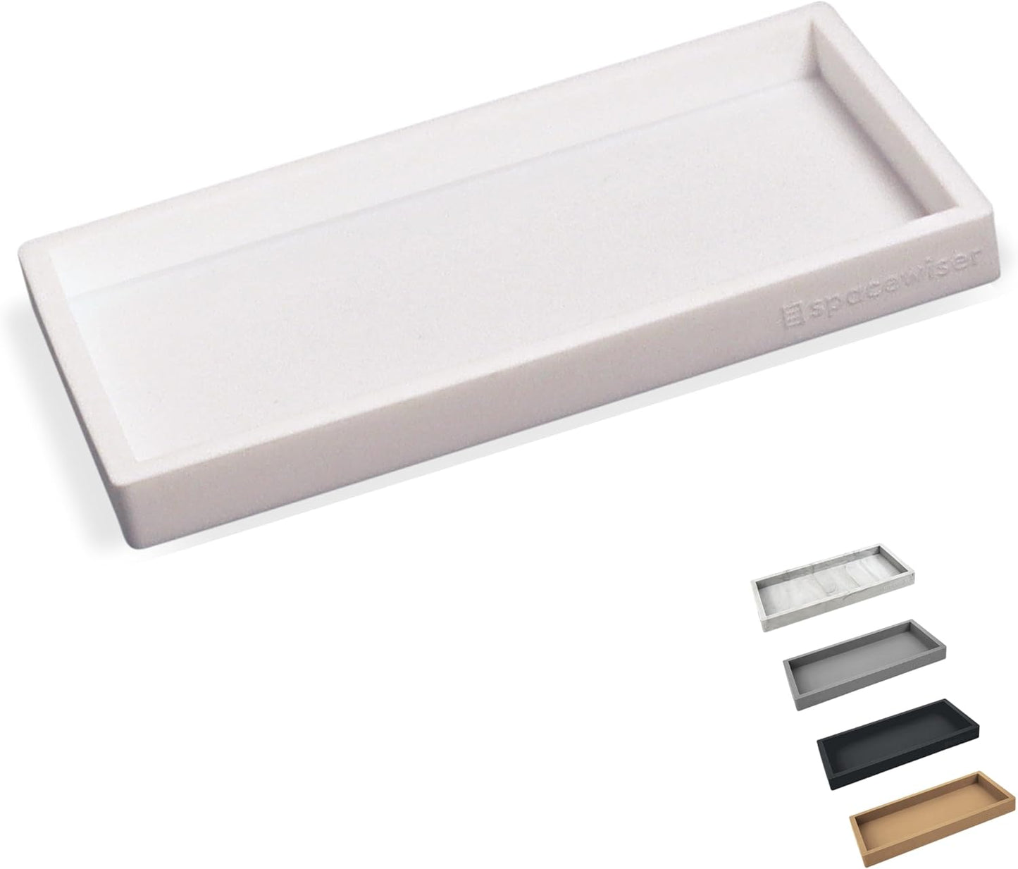 Countertop and Vanity Tray - Small 7.7” Silicone Tray for Soap Dispenser, Bathroom Trays, Dish Soap Trays for Kitchen Counter, Sink Caddy Sinks Organizer, Soaps Dish & Sponge Holder, White