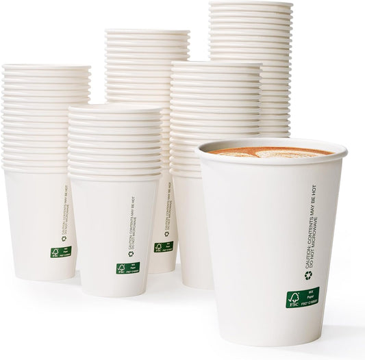 LITOPAK 200 Pack 12 oz Disposable Paper Coffee Cups, White FSC Hot Coffee Cups for Multiple Drinks for Office, Store, Home