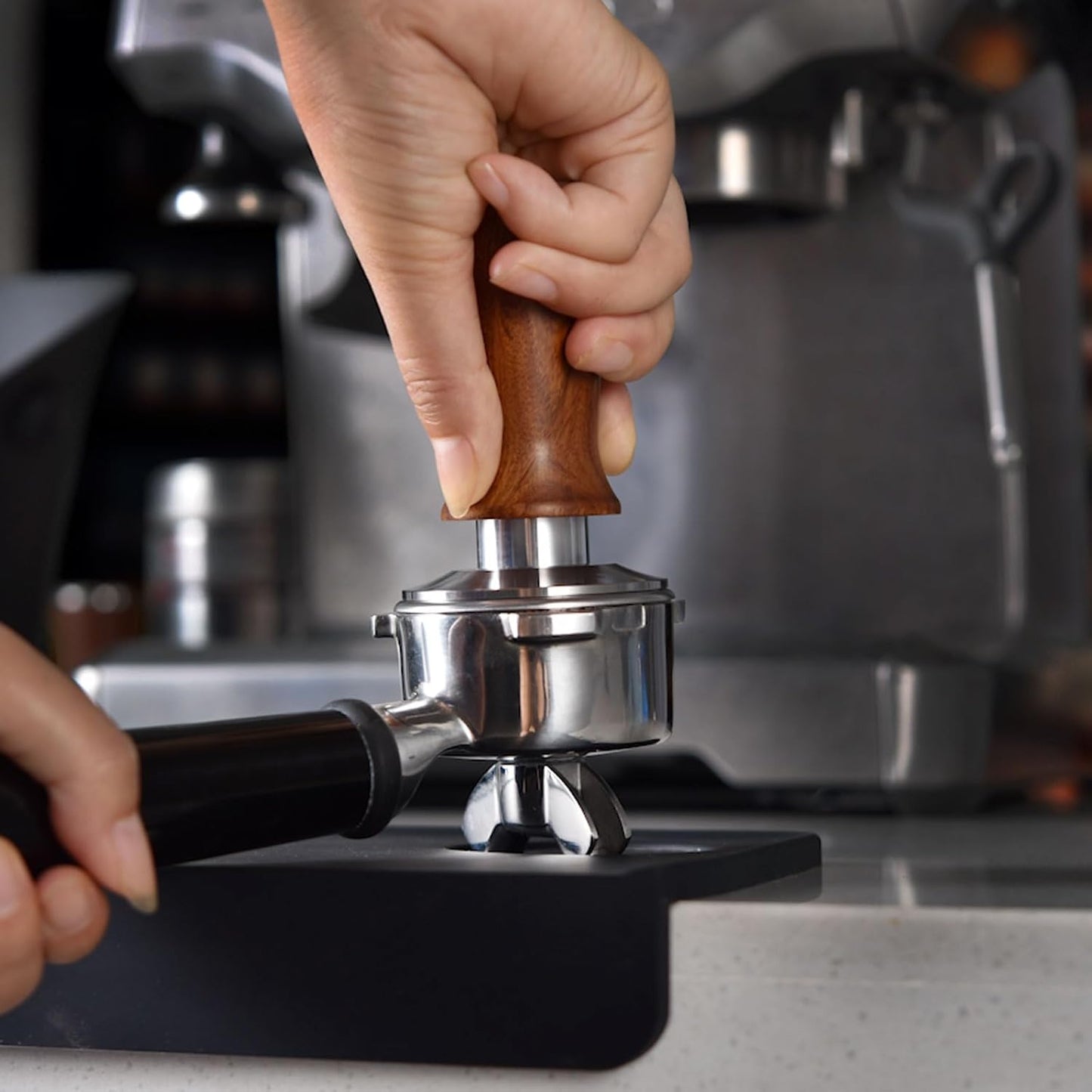 53.3mm Espresso Hand Tamper, MATOW Calibrated Spring Loaded Coffee Tamper with Stainless Steel Ripple Base, 30lbs Espresso Tamper with Red Rosewood Handle Compatible with Breville 54mm Portafilter