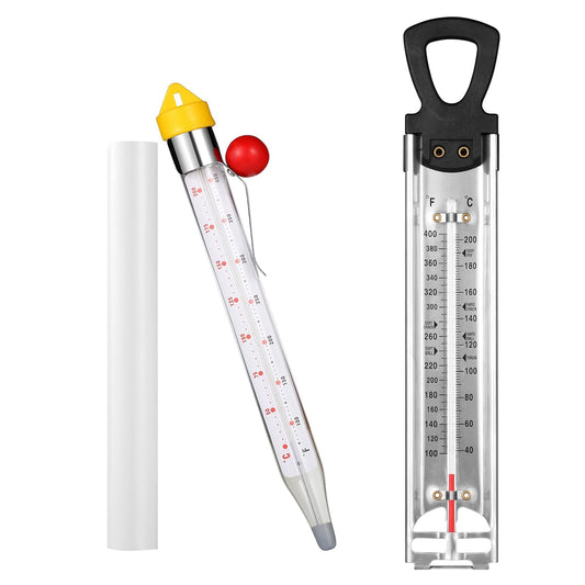 2Pcs Candy Thermometer with Pot Clip and Hanging Hook, Upgrade Stainless Steel Deep Fry Oil Thermometer Instant Read Cooking Thermometer for Food, Oil/Candy/Fry/Jam/Sugar/Syrup/Jelly Food Thermometers