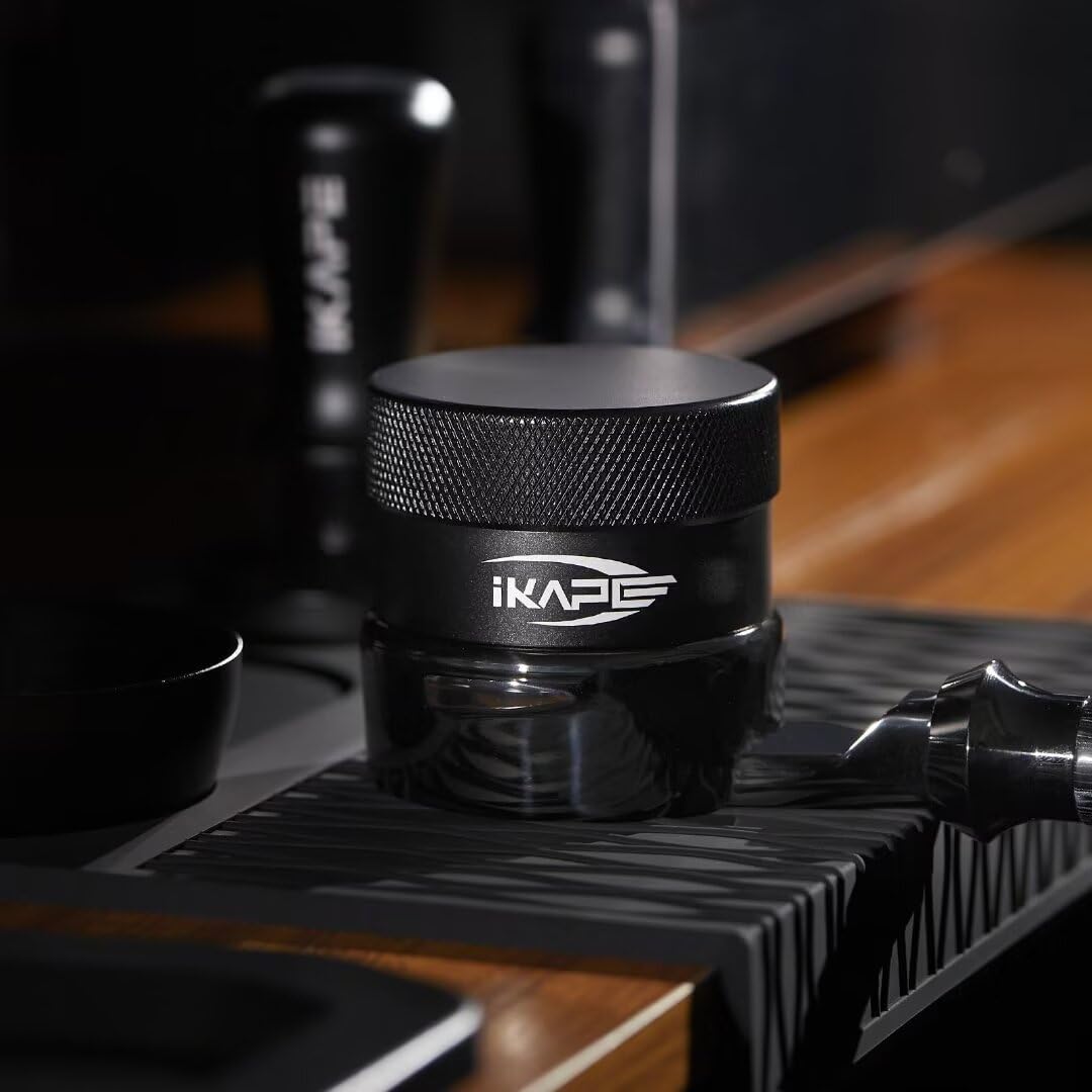 IKAPE 51MM Black Espresso Tool Set 8 IN 1, Coffee Tamper, Distributor, Magnetic Funnel, Puck Screen, Tamper Station, Stirrer Distribution Tool, Cleaning Towel and Brush