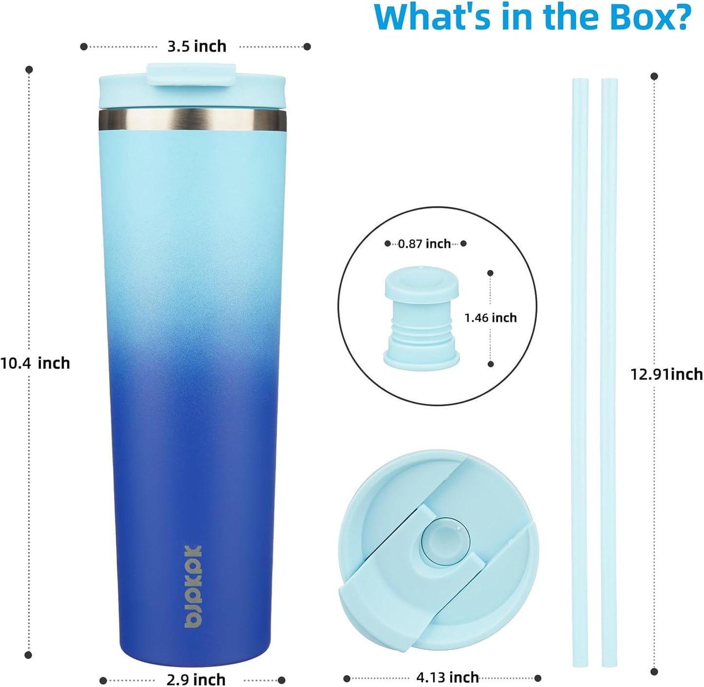 BJPKPK 34oz Insulated Tumbler With lid And Straw Stainless Steel Tumblers Travel Coffee Mug Reusable Thermal Cup,Sky