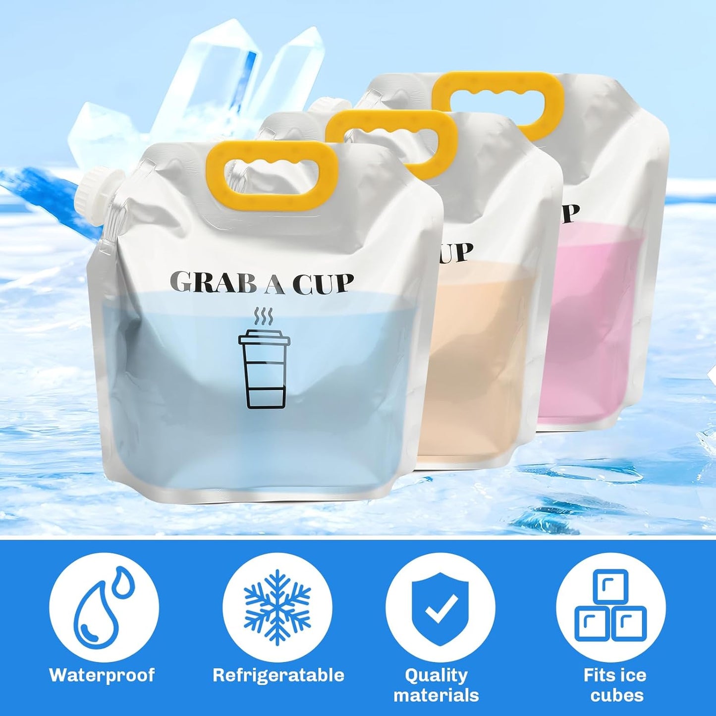 10 Pack Disposable Coffee Dispensers with Handle Coffee Box Cold Hot Beverage Dispenser COFFEE Carrier with Handle Take Out Camping Water Storage Containers Water Bag for Hiking (88oz) (Yellow)