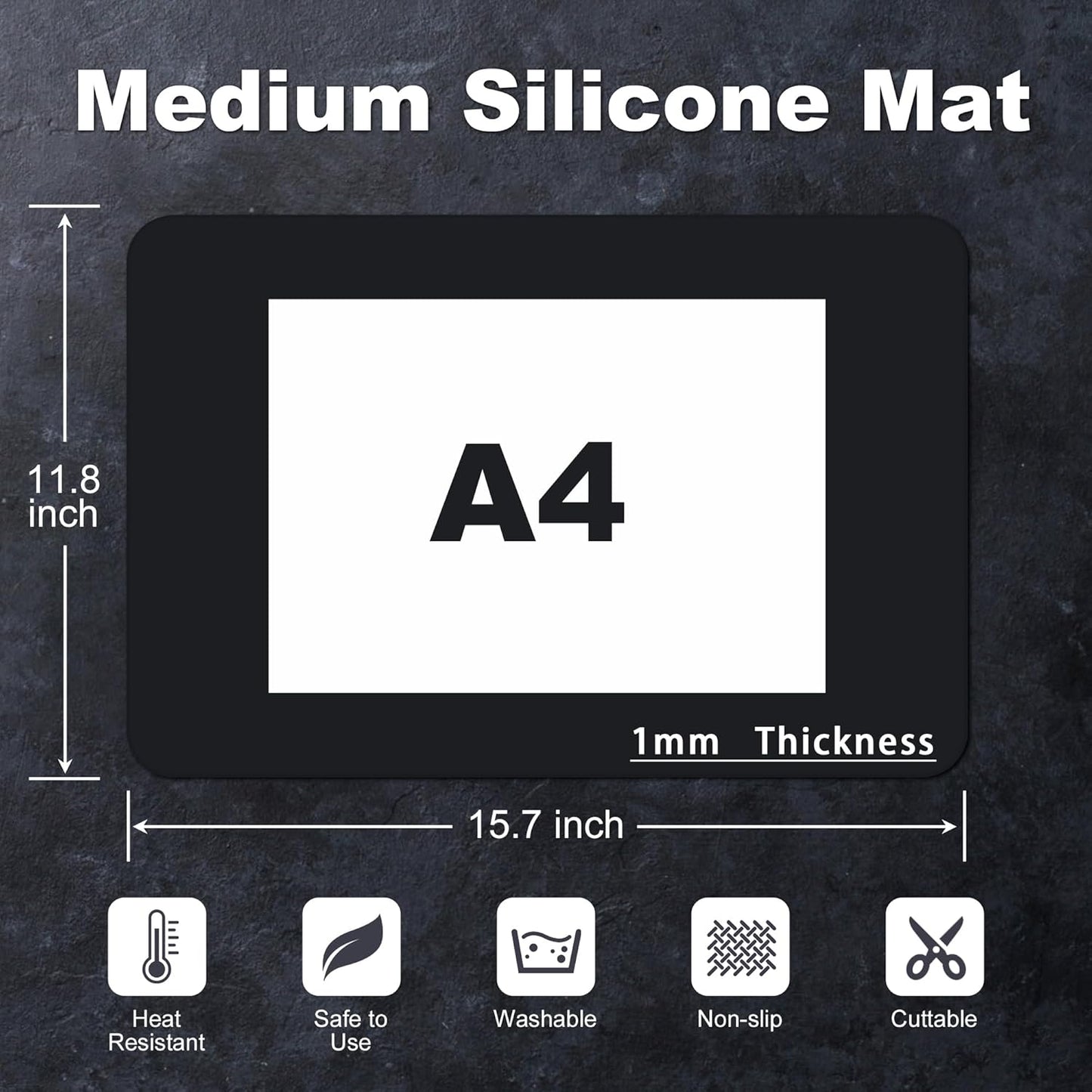 Silicone Mat for Kitchen Counter, Silicone Mat Trimable to Size (Black, 15.7×11.8inch-2pcs), BPA-Free Silicone Placemat, Heat-Resistant NonSlip Table Mat for Air Fryer, Countertop Protector Mat